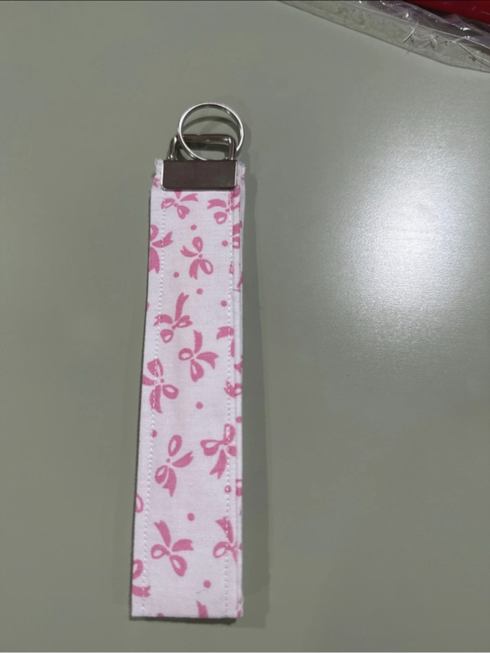 Hand Crafted Pink Bow Print Wristlet Key Strap